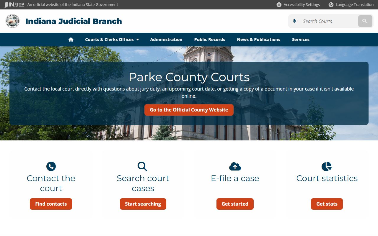 Indiana courts page for Parke County criminal court records