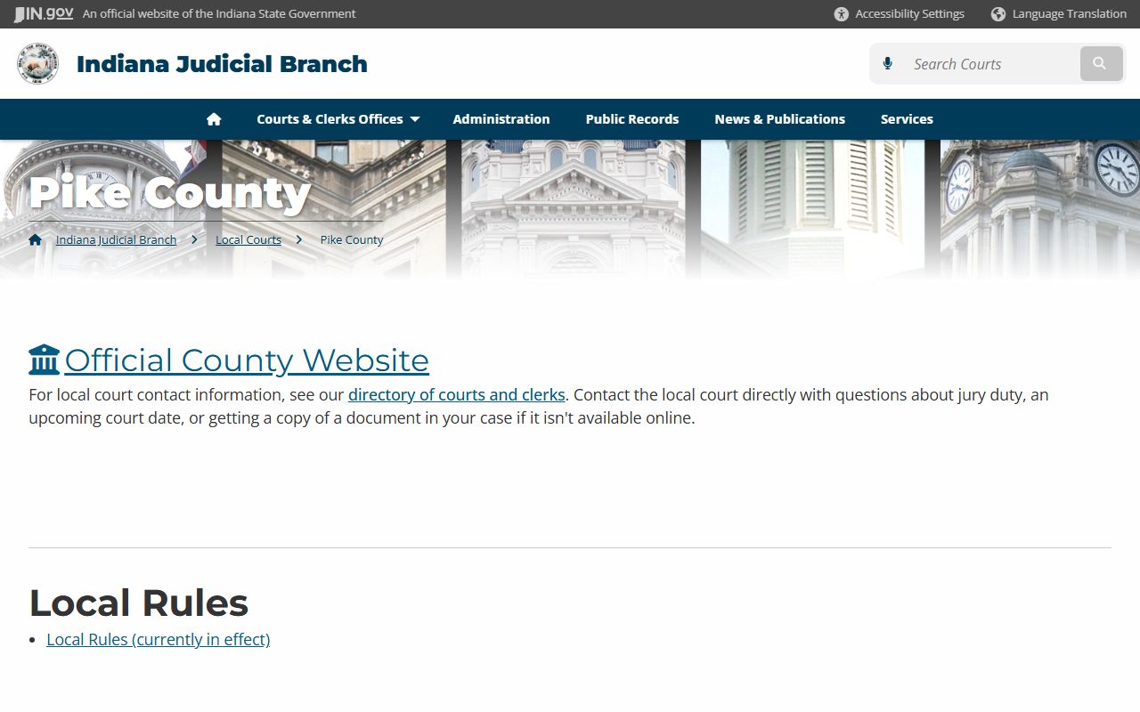 Indiana courts page for Pike County criminal court records