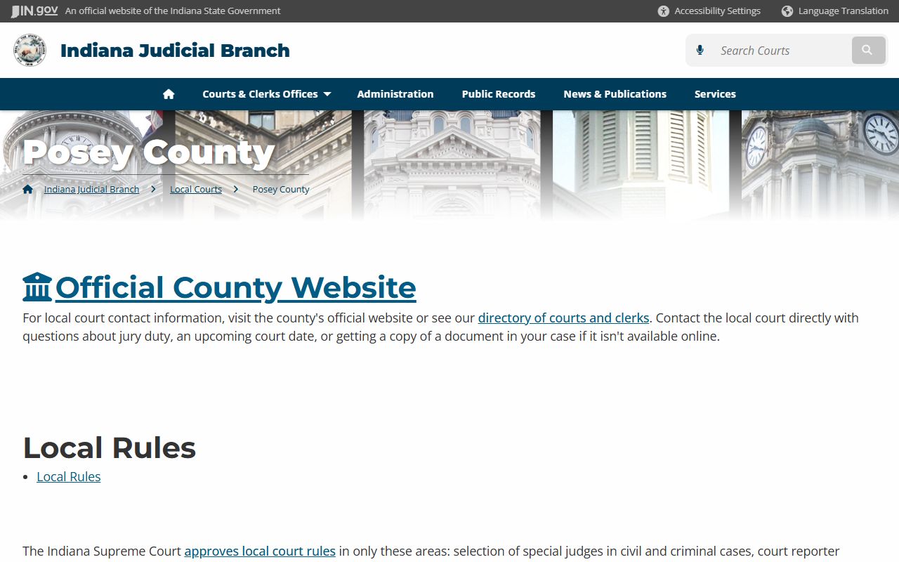 Indiana courts page for Posey County criminal court records