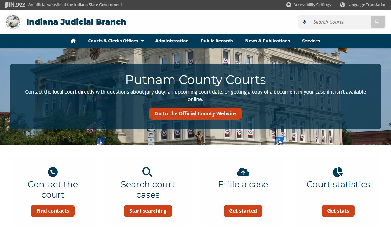 Indiana courts page for Putnam County criminal court records