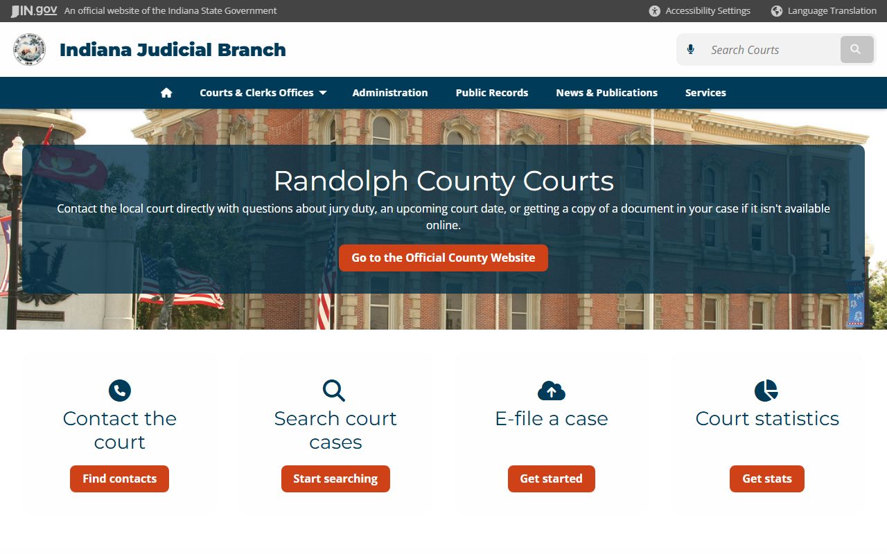 Indiana courts page for Randolph County criminal court records