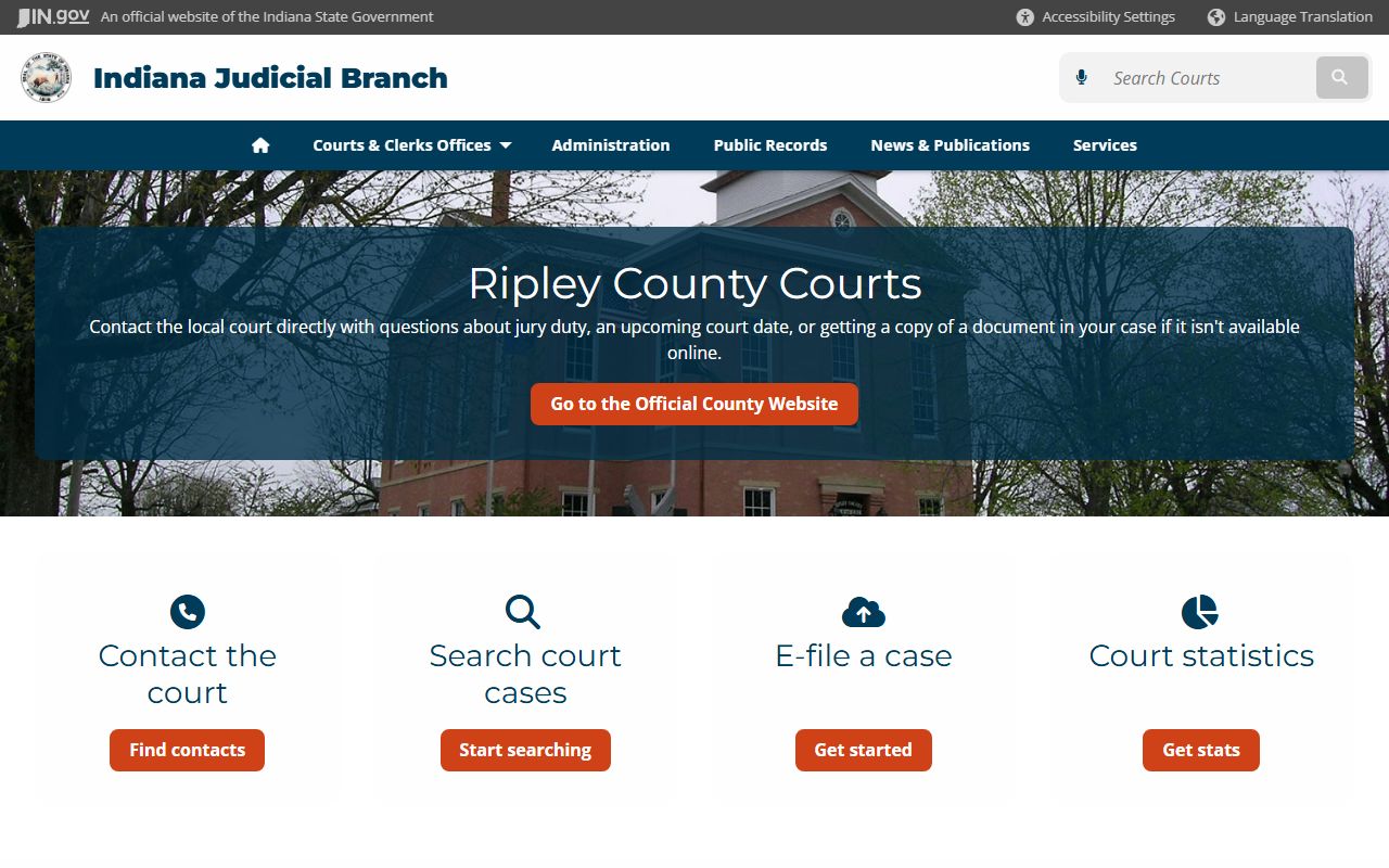 Indiana courts page for Ripley County criminal court records
