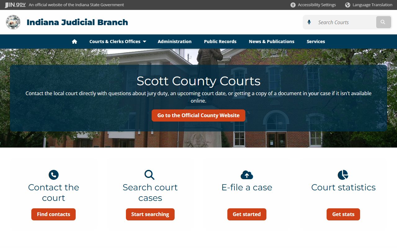 Indiana courts page for Scott County criminal court records