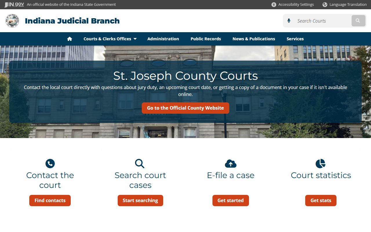 Indiana courts page for St. Joseph County criminal court records