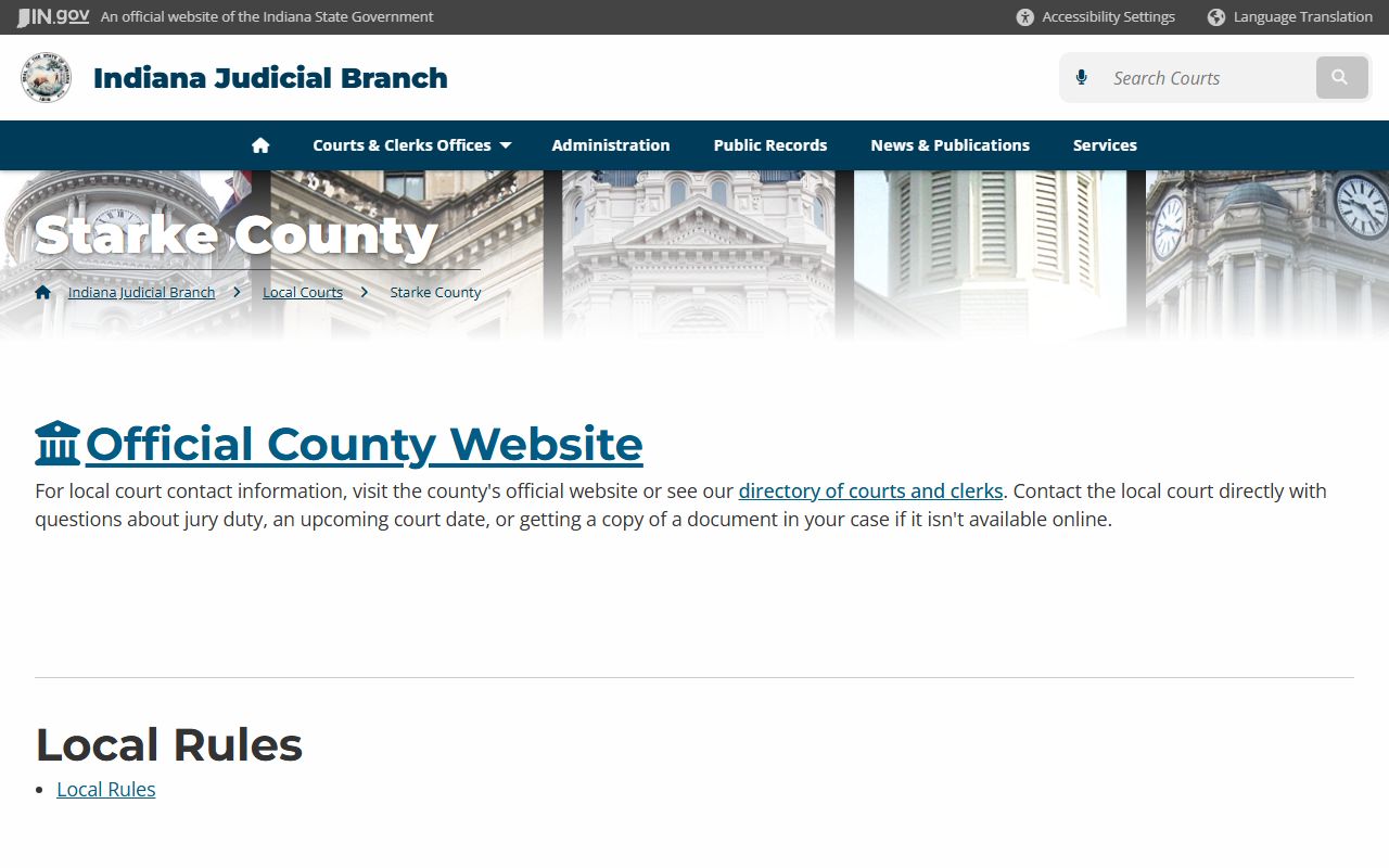 Indiana courts page for Starke County criminal court records resources