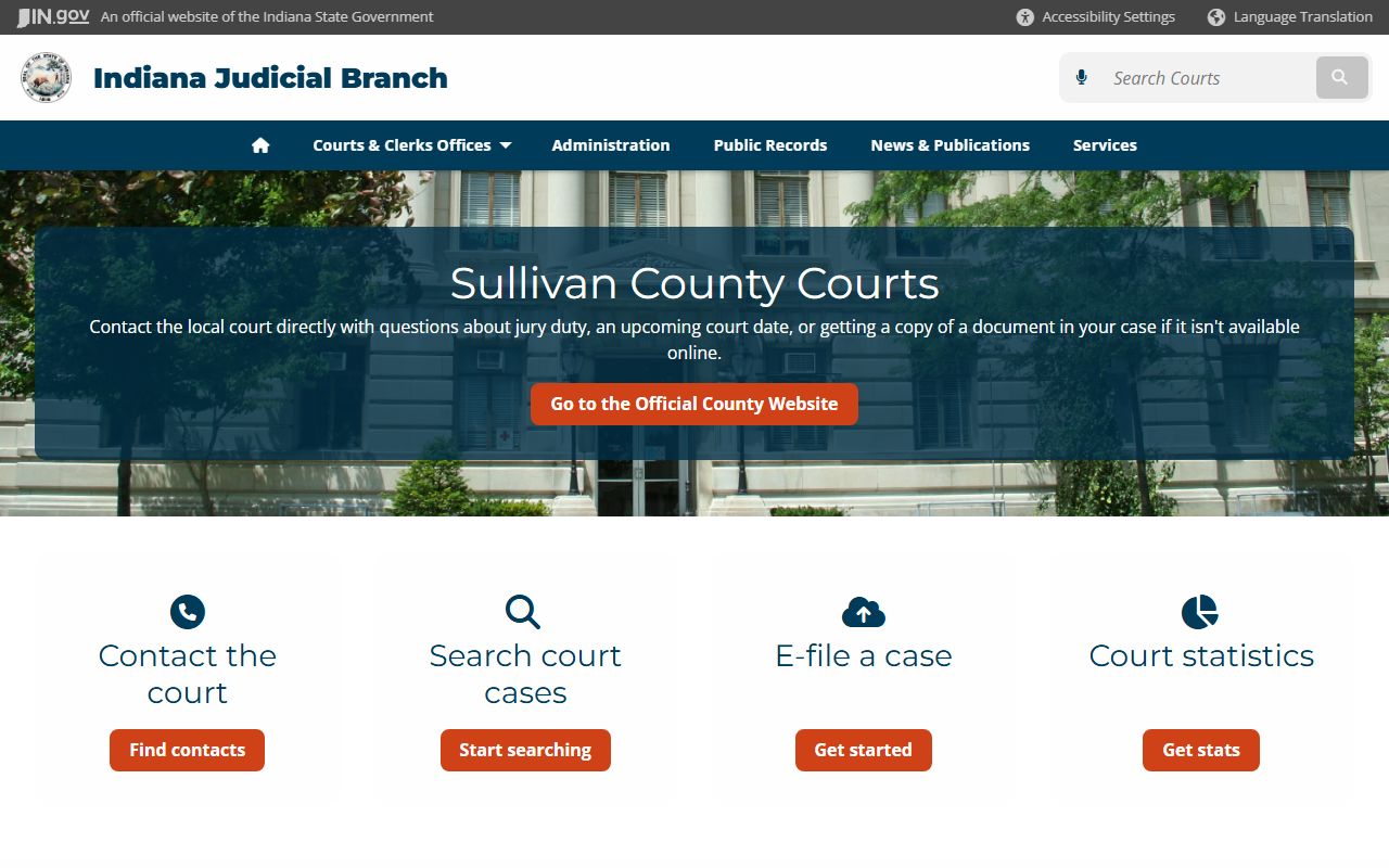 Indiana courts page for Sullivan County criminal court records
