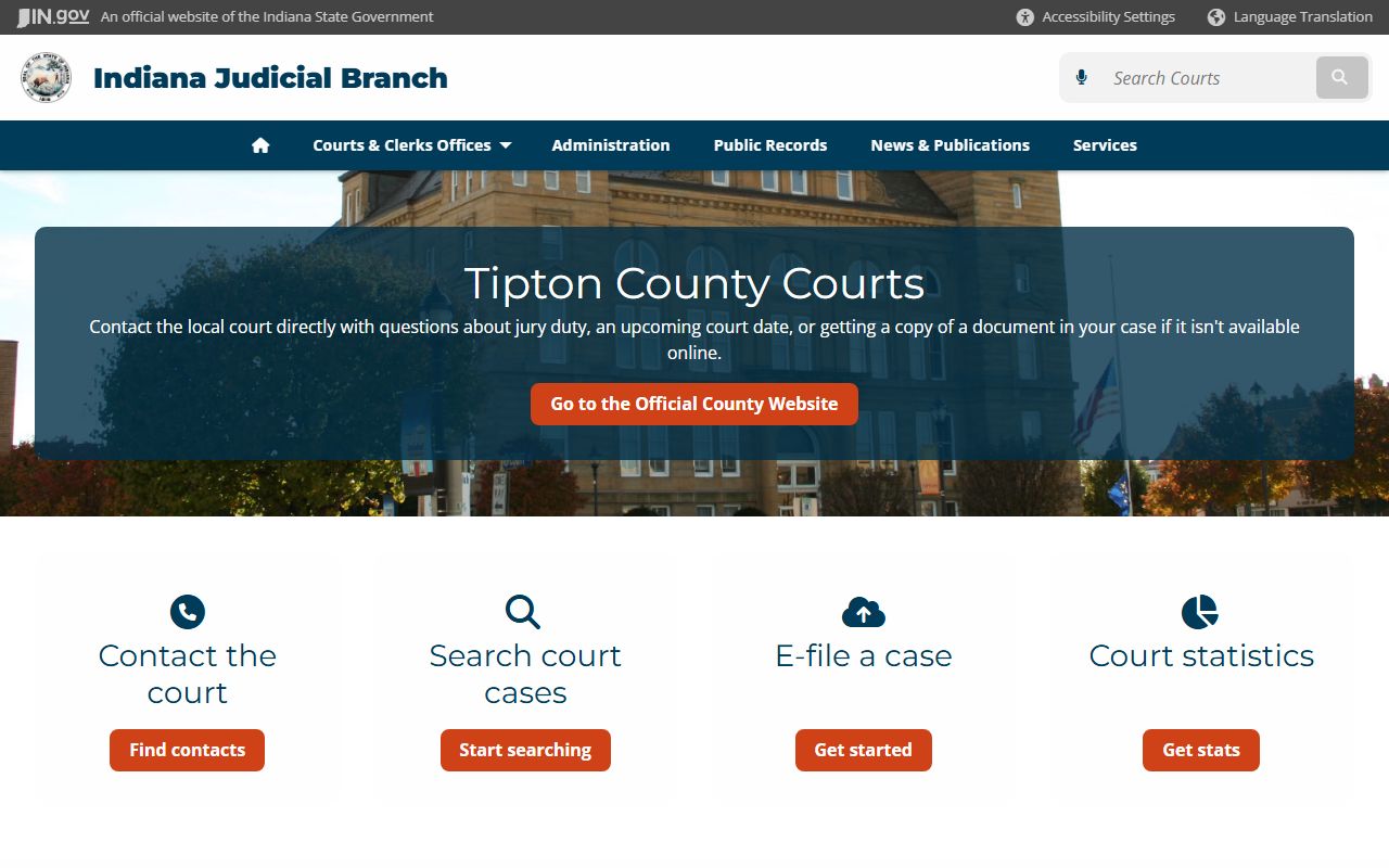 Indiana courts page for Tipton County criminal court records