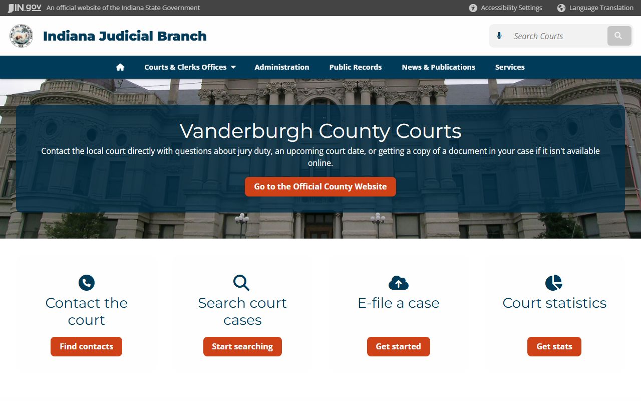 Indiana courts page for Vanderburgh County criminal court records
