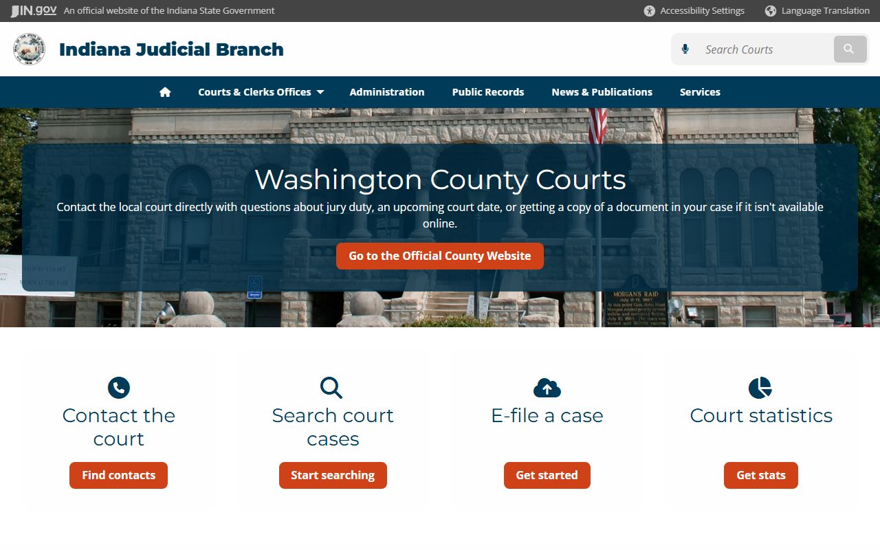 Indiana courts page for Washington County criminal court records