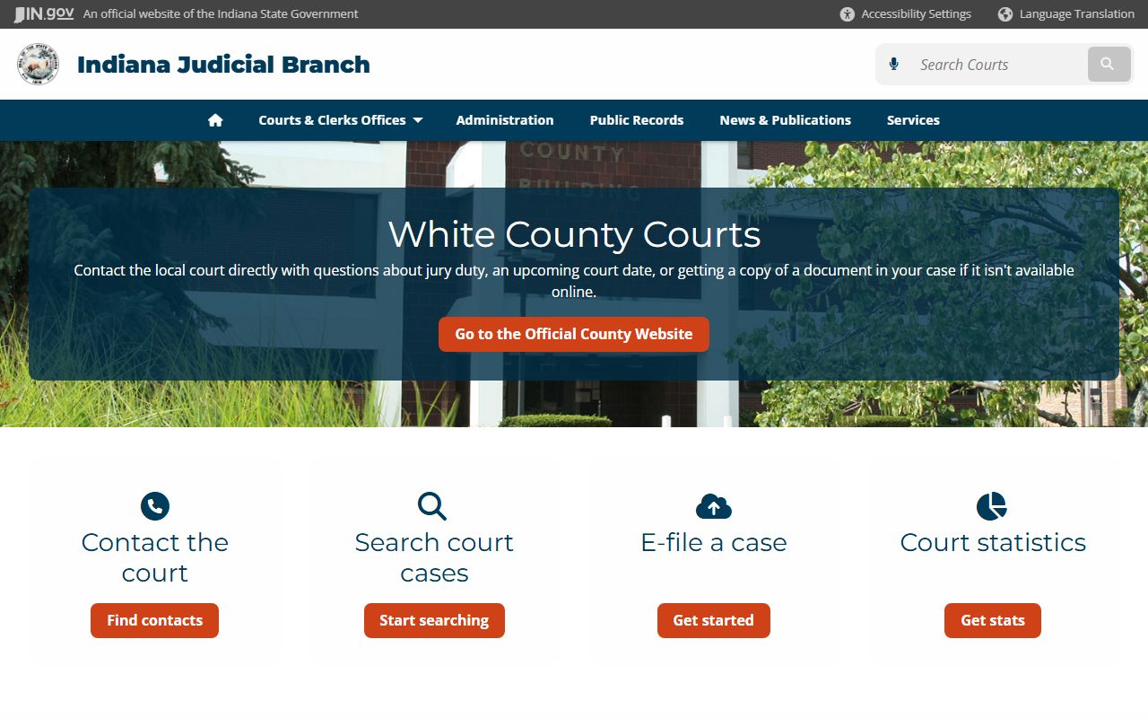 State judicial page for White County courts and criminal records